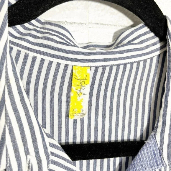 Free People Blue & White Striped Button Front Shirt Women's Size XS - Picture 7 of 8